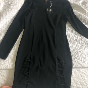 White fox Long sleeve Black cut out dress